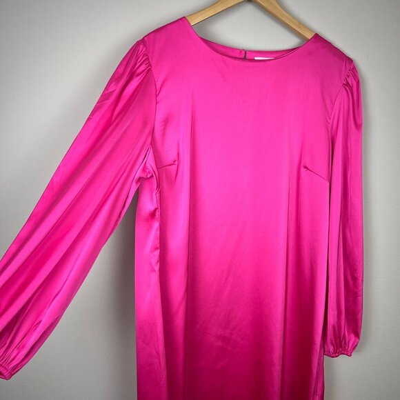 ShopDandy‎ The Drop Dress Womens XXL Pink Satin Long Bishop Sleeve Belted Sleeve - Picture 6 of 15